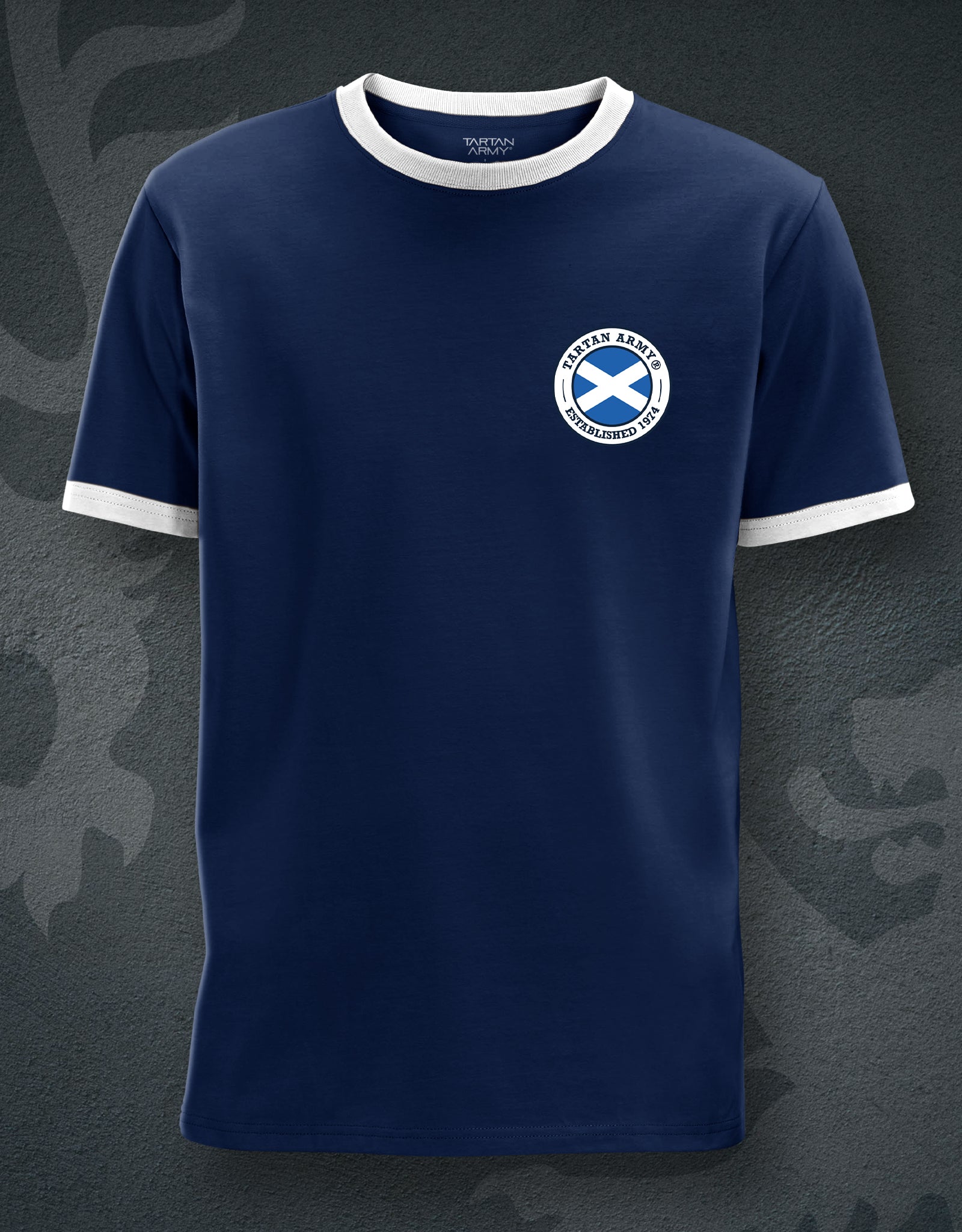Personalised Retro T-Shirt | Navy/White | Front View | Official Tartan Army Store