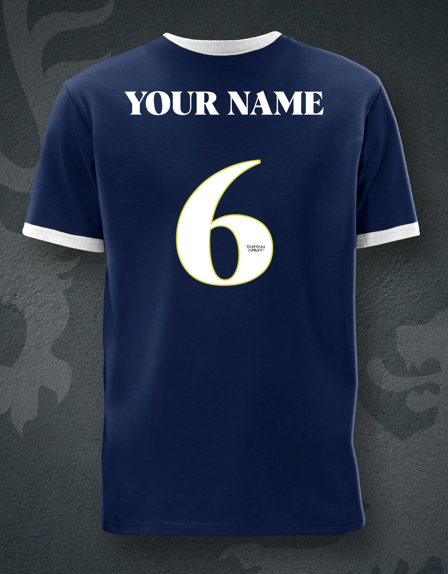 Personalised Retro T-Shirt | Navy/White | Back View | Official Tartan Army Store