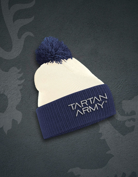 TA Embroidered Two Tone Beanie | Off White/Navy | Official Tartan Army Store