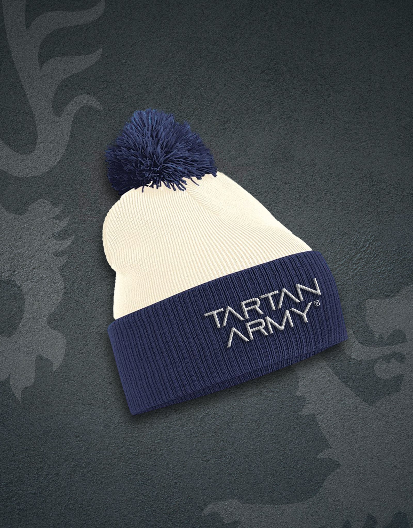 TA Embroidered Two Tone Beanie | Off White/Navy | Official Tartan Army Store