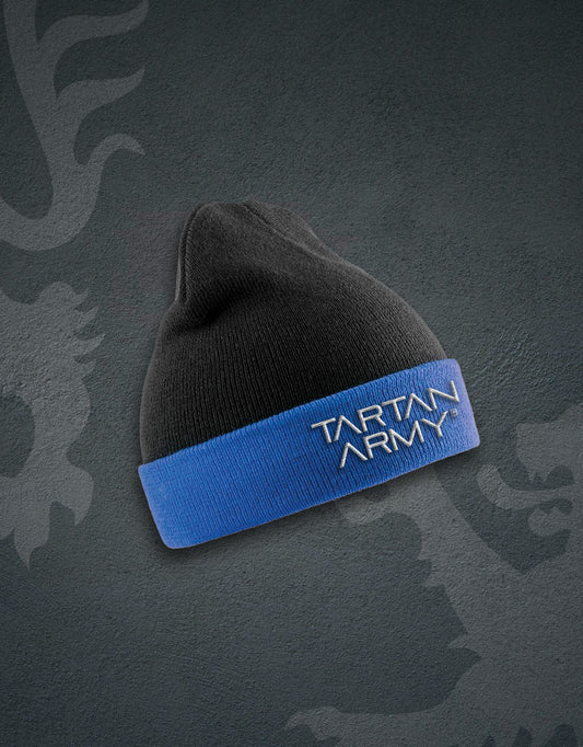 TA Recycled Embroidered Beanie | Black/Royal | Official Tartan Army Store