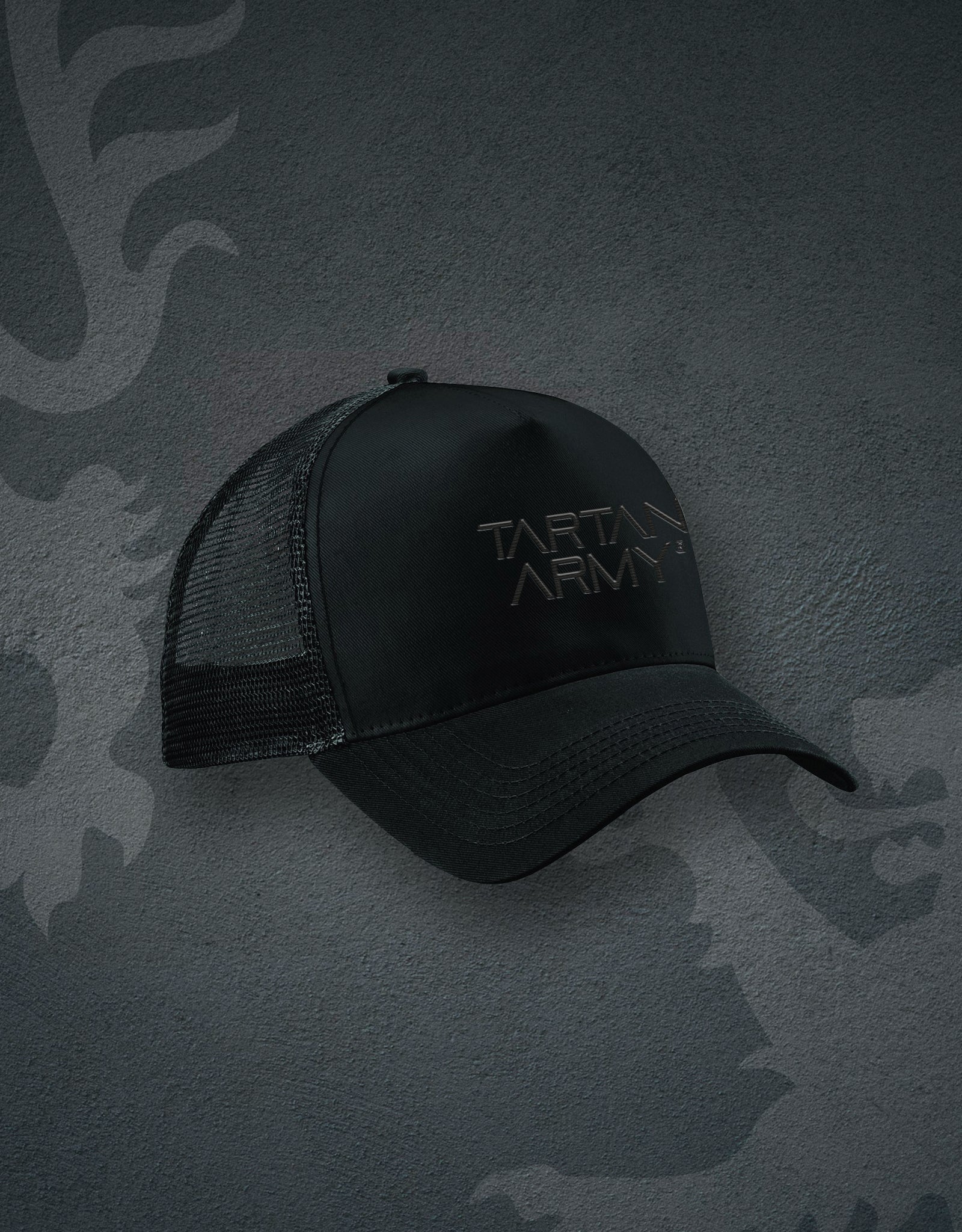 TA Embroidered Snapback Trucker Cap | Black/Black | Official Tartan Army Store | 