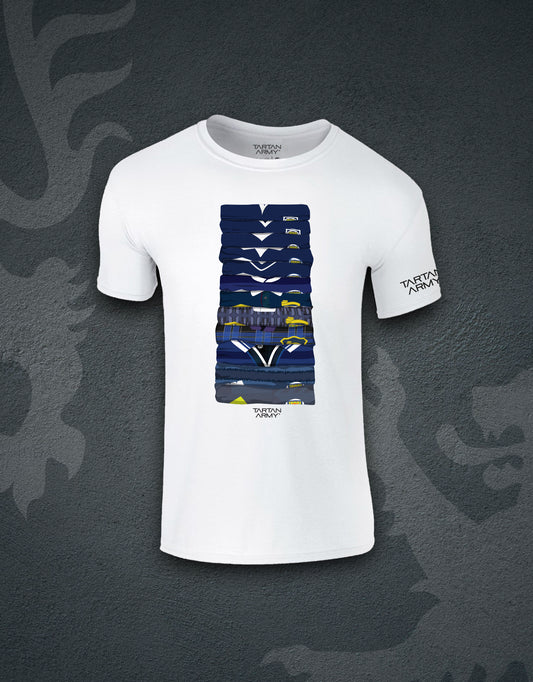 Kids Scotland Football Shirts Through The Years T-Shirt | White | Official Tartan Army Store