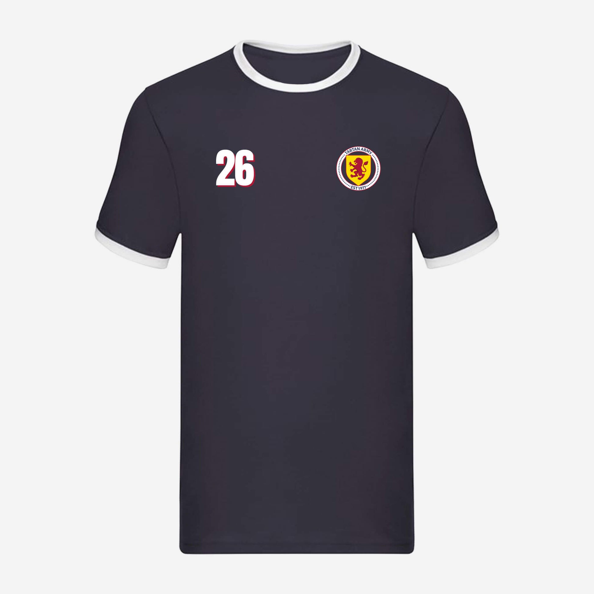 Personalised Retro T-Shirt - Navy - Front View - Official Tartan Army