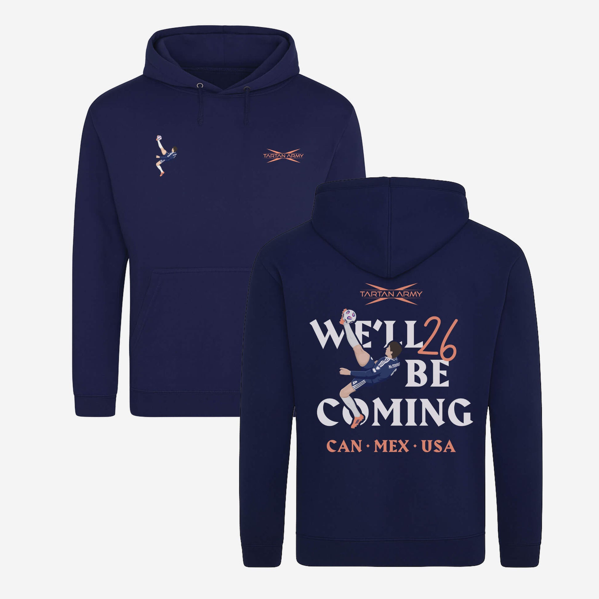 McTominay Overhead Kick Hoodie - Navy - Front & Back View - Official Tartan Army