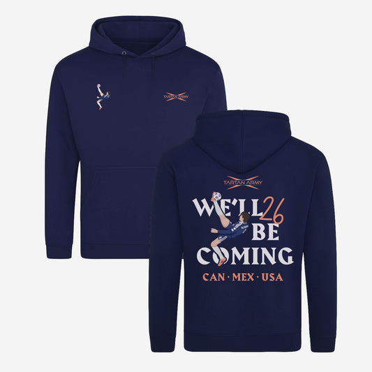 McTominay Overhead Kick Hoodie - Navy - Front & Back View - Official Tartan Army