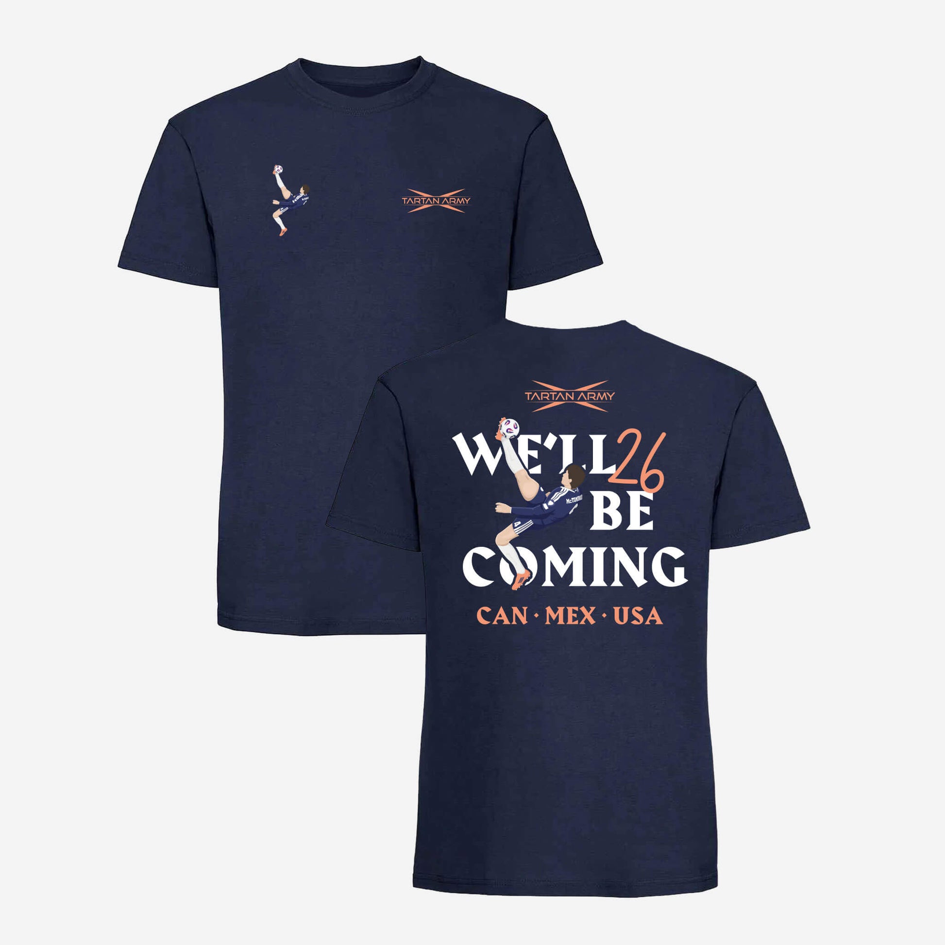 McTominay Overhead Kick T-Shirt - Navy - Front & Back Views - Official Tartan Army