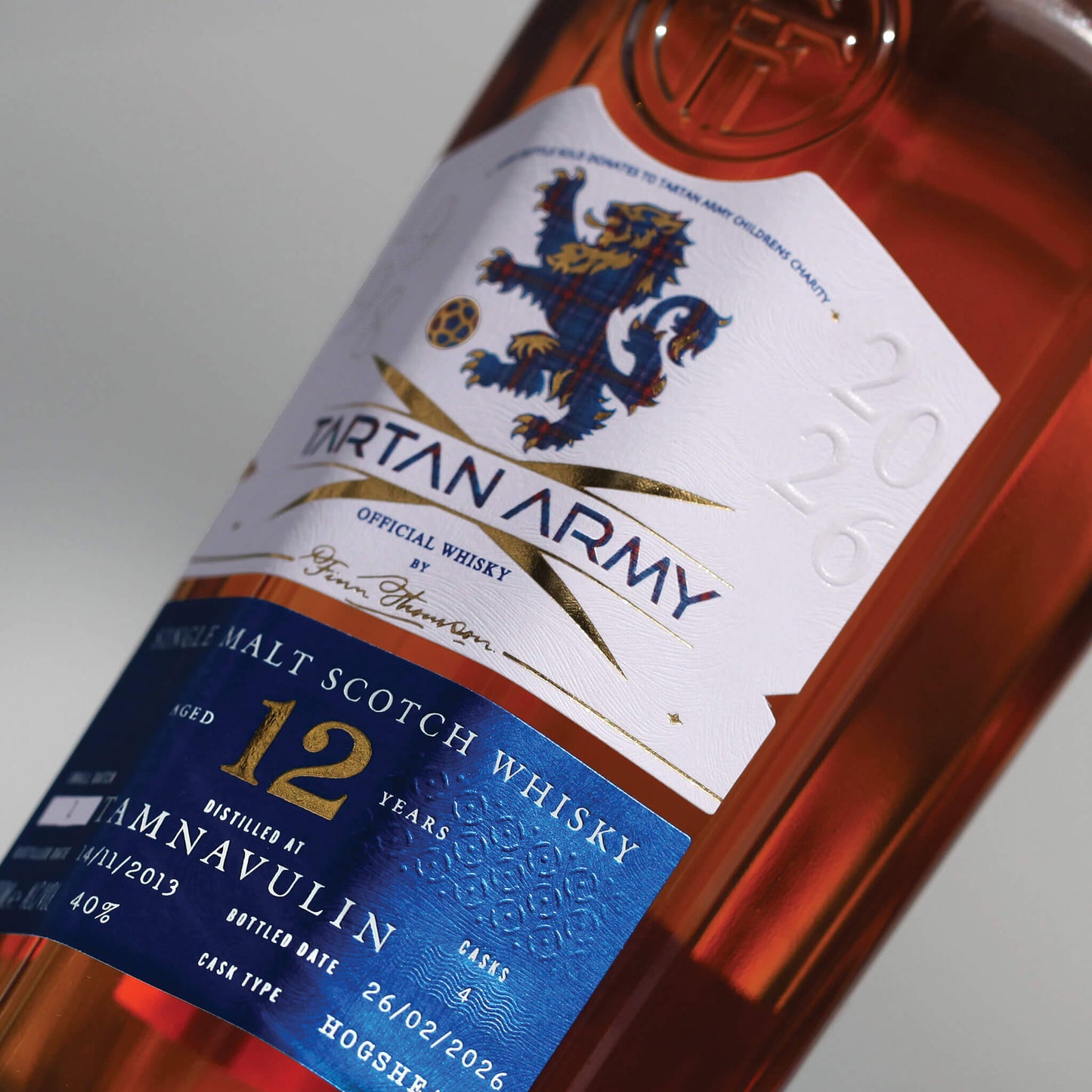 Close up image of a bottle of Tartan Army Tamnavulin Whisky