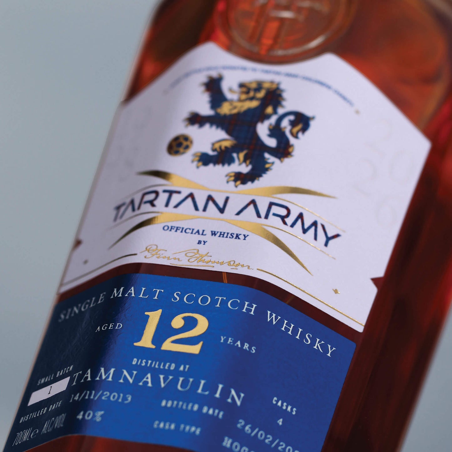 Close up image of a bottle of Tartan Army Tamnavulin Whisky