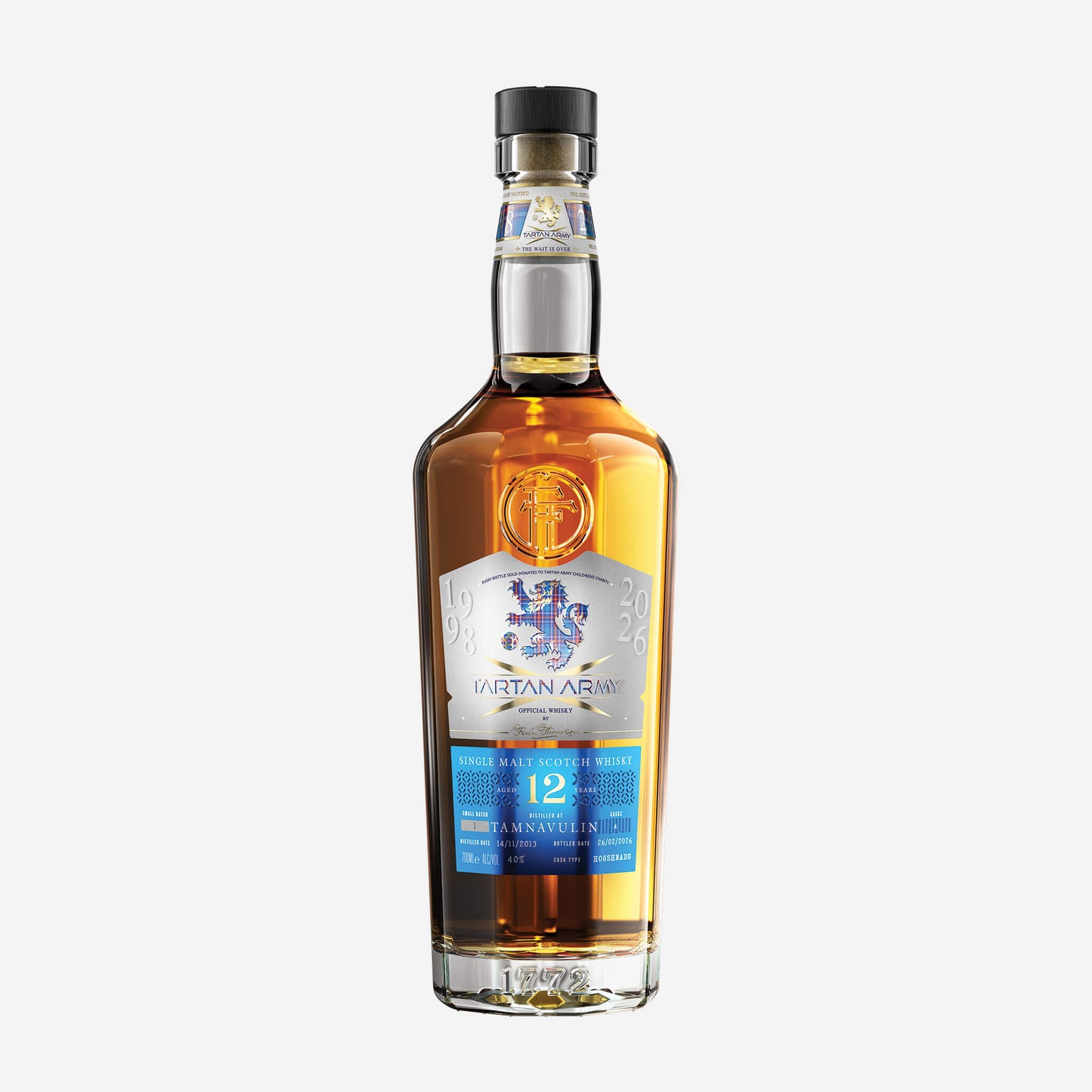 Image of a bottle of Tartan Army Tamnavulin Whisky on grey background