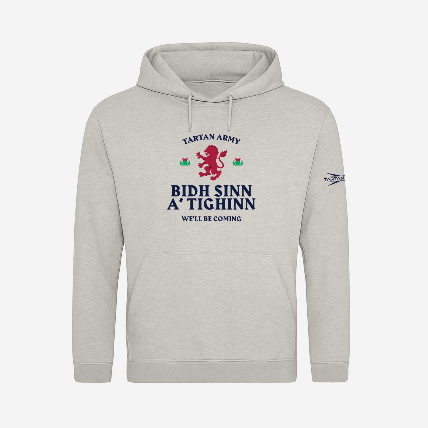 Gaelic We'll Be Coming Hoodie - Grey - Front View - Official Tartan Army