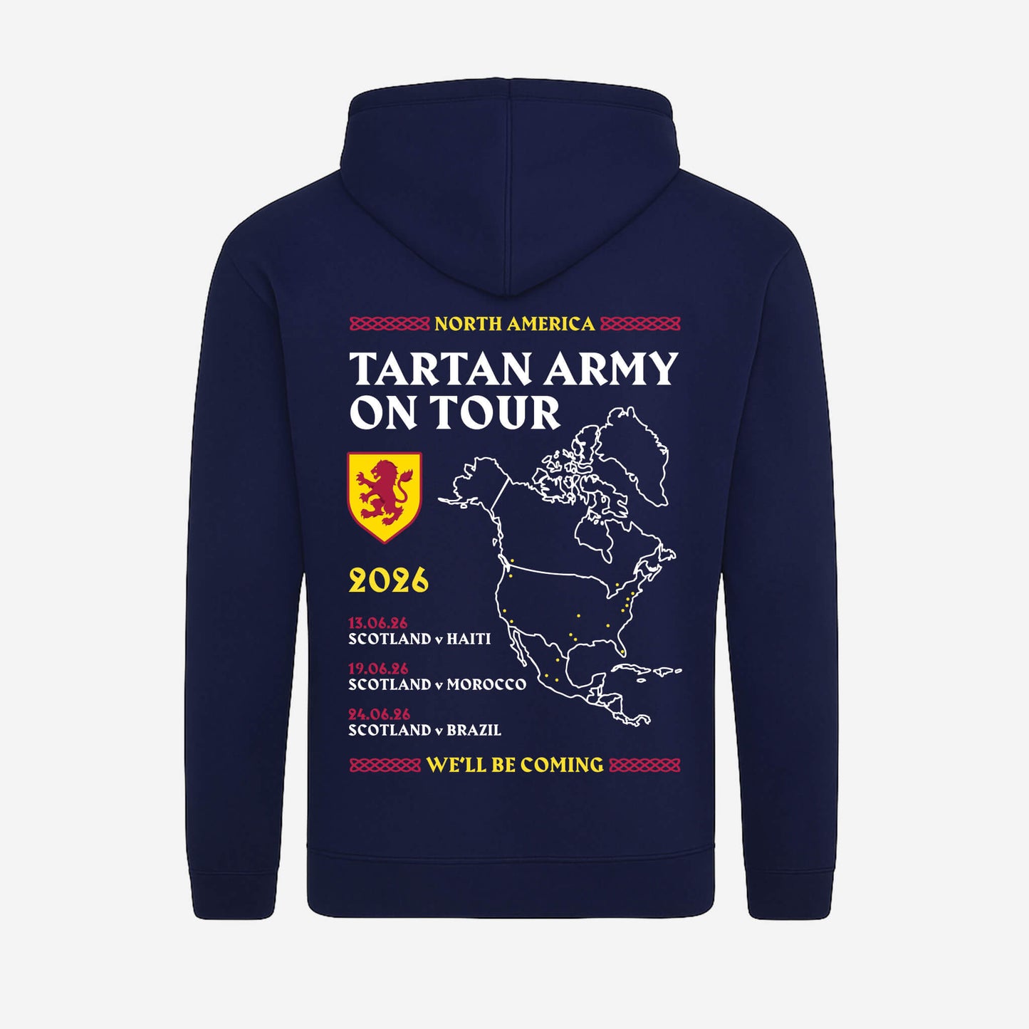 Back view of Tartan Army On Tour Hoodie