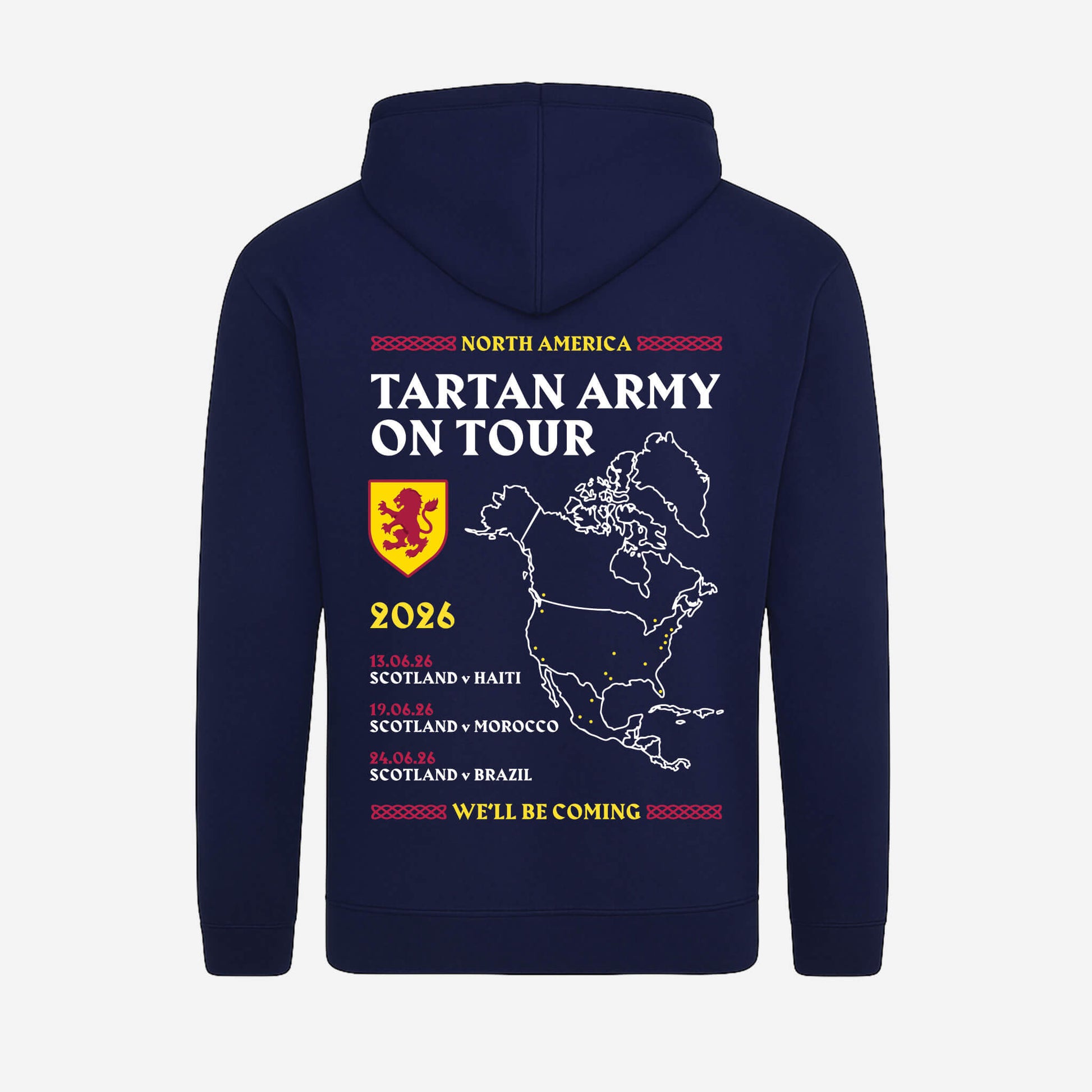 Back view of Tartan Army On Tour Hoodie
