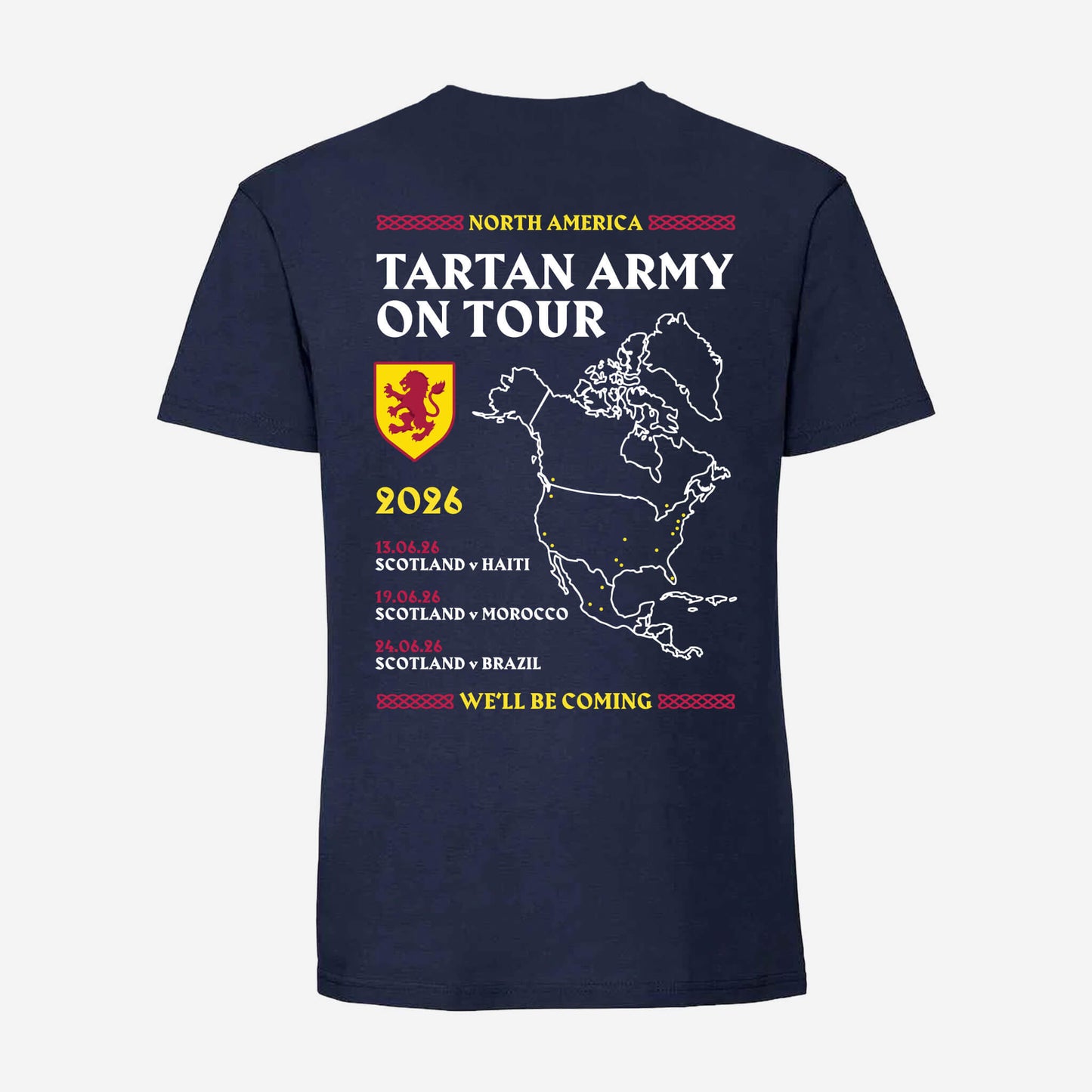 Front view of Tartan Army on Tour T-Shirt