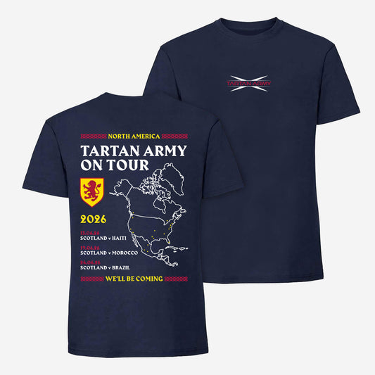 Front and back views of Tartan Army on Tour T-Shirt